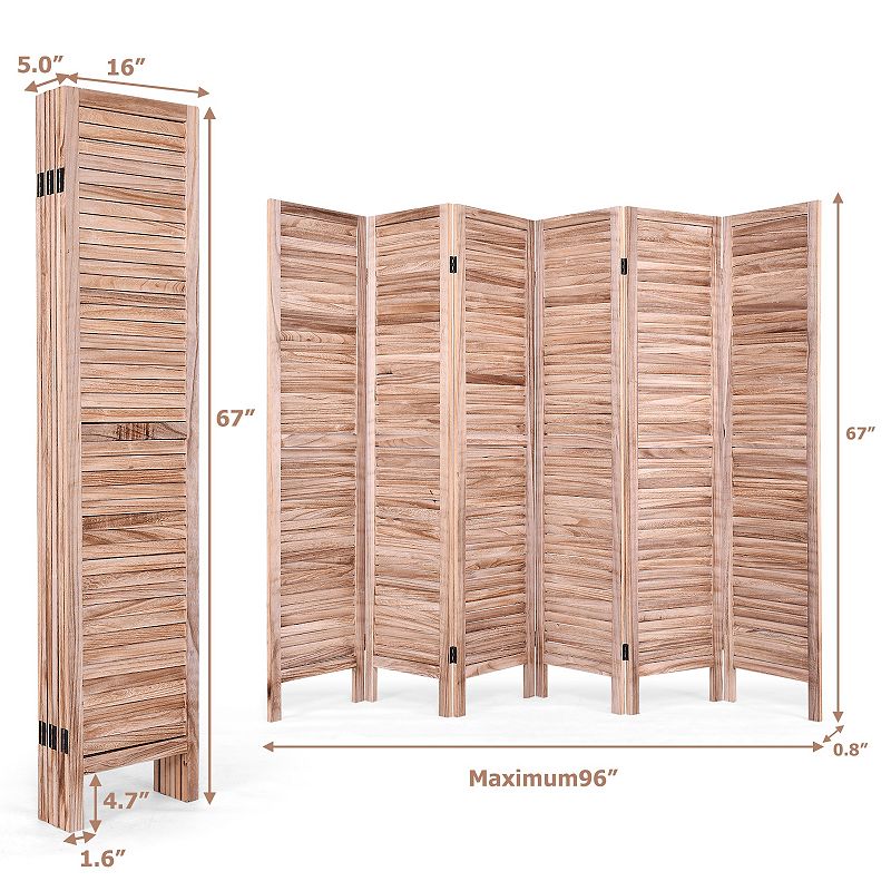 6 Panels Classic Venetian Wooden Slat Room Screen