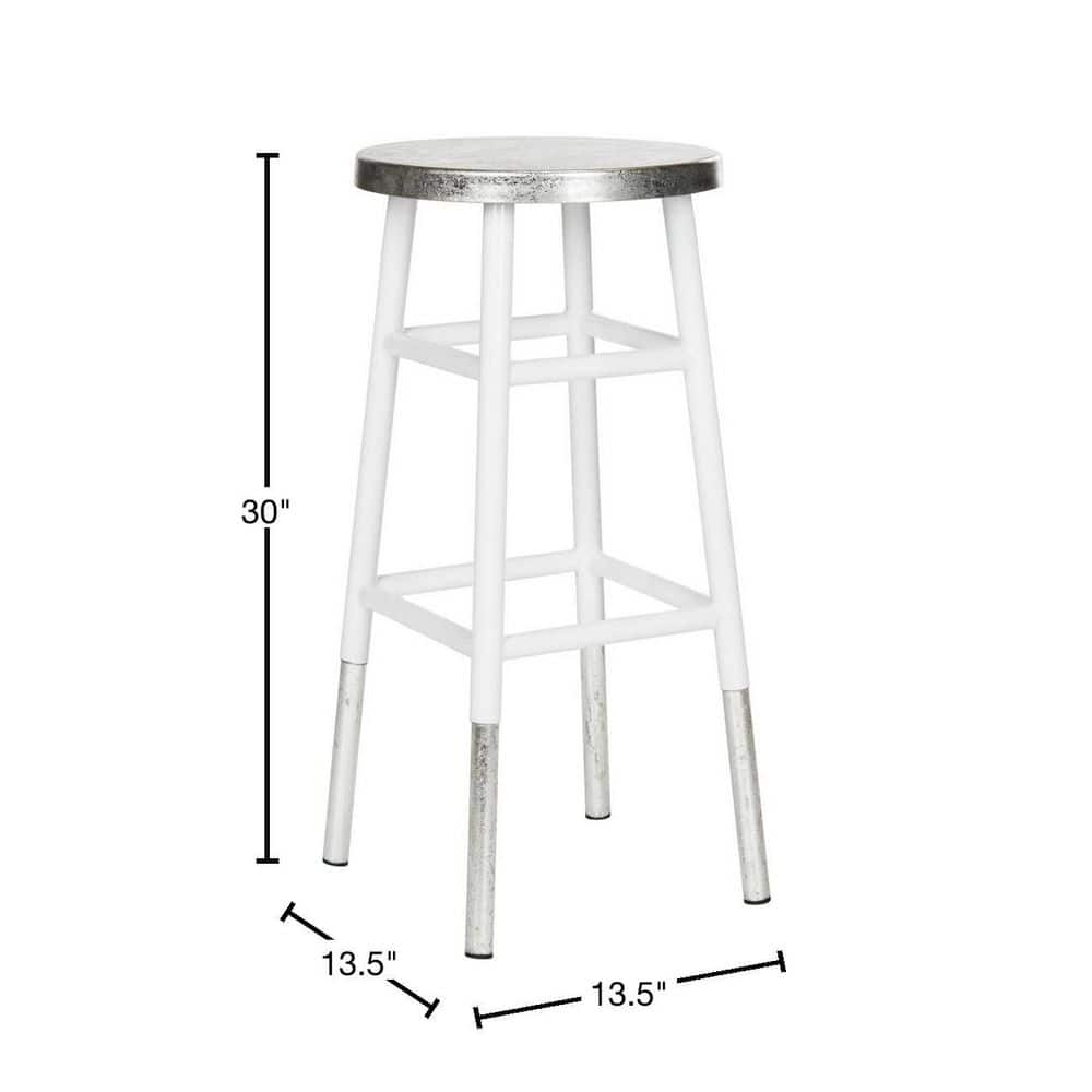 SAFAVIEH Kenzie 30 in. White/Silver Dipped Bar Stool FOX3212B