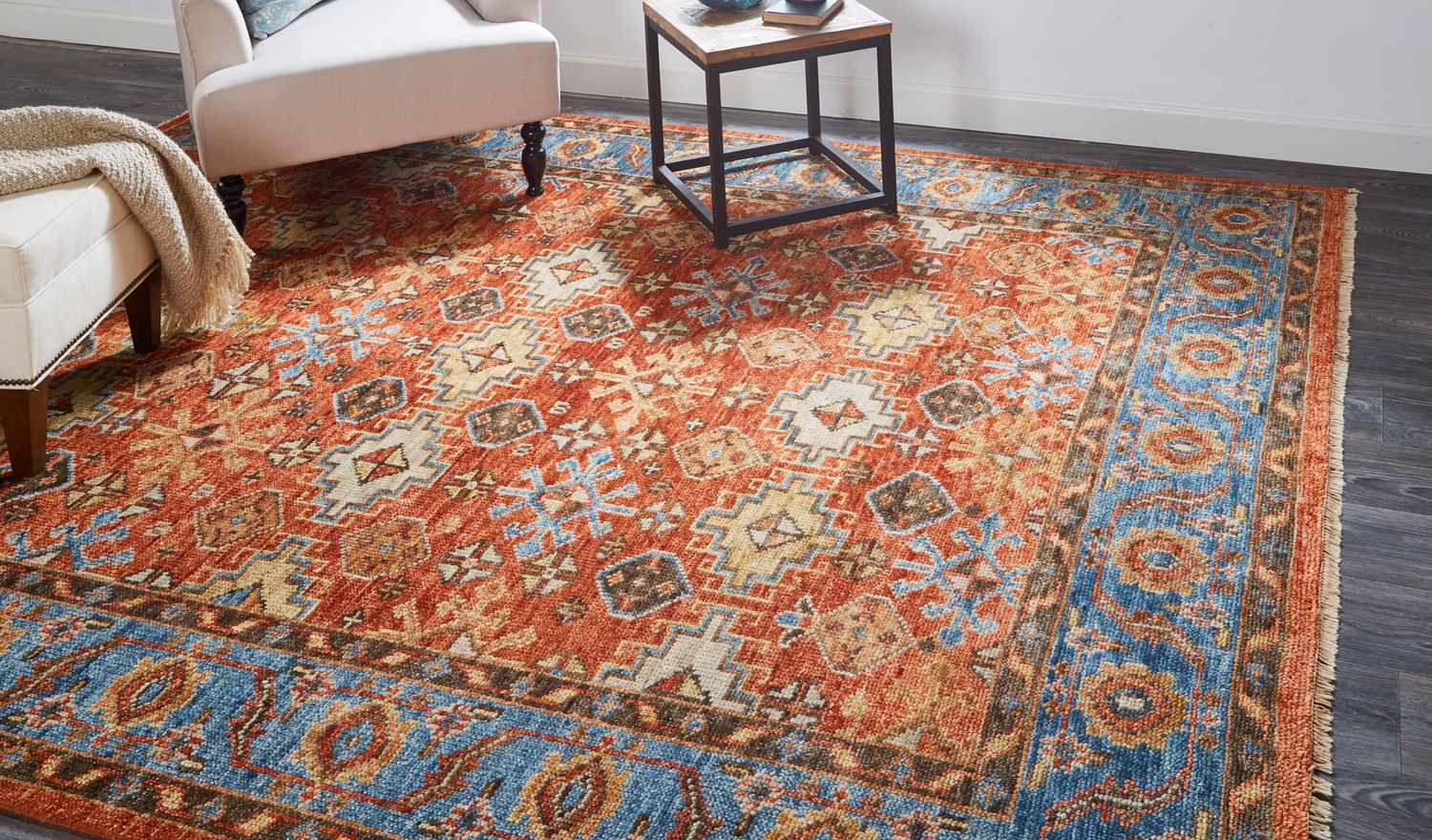 Irie Hand Knotted Rust and Blue Rug by BD Fine