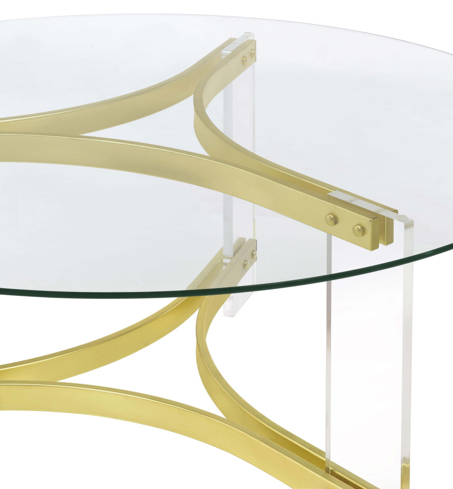 Janessa Round Glass Top Coffee Table With Acrylic Legs Clear and Matte Brass   Modern   Coffee Tables   by Modon  Houzz