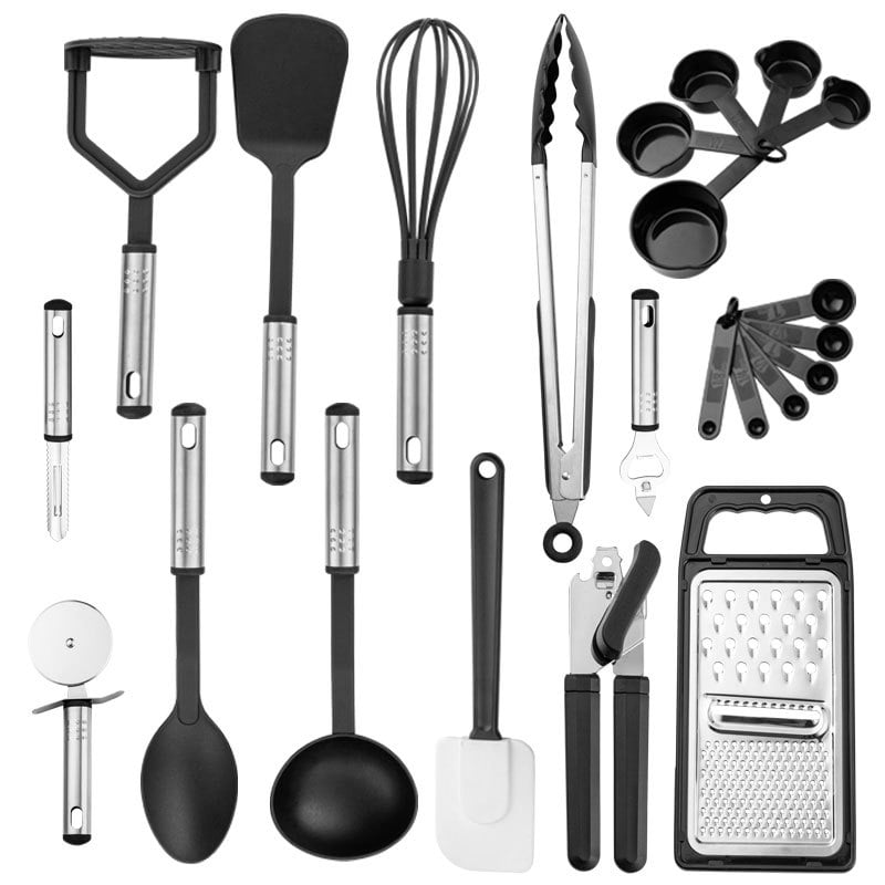 Silicone Kitchen Utensils Set, 23 Pieces Silicone Cooking & Baking Tool Sets Non-toxic Hygienic Safety Heat Resistant with Tongs, Whisk, Brush, Ladle, Spatula, Slotted Spoon, Spoonula (Black)