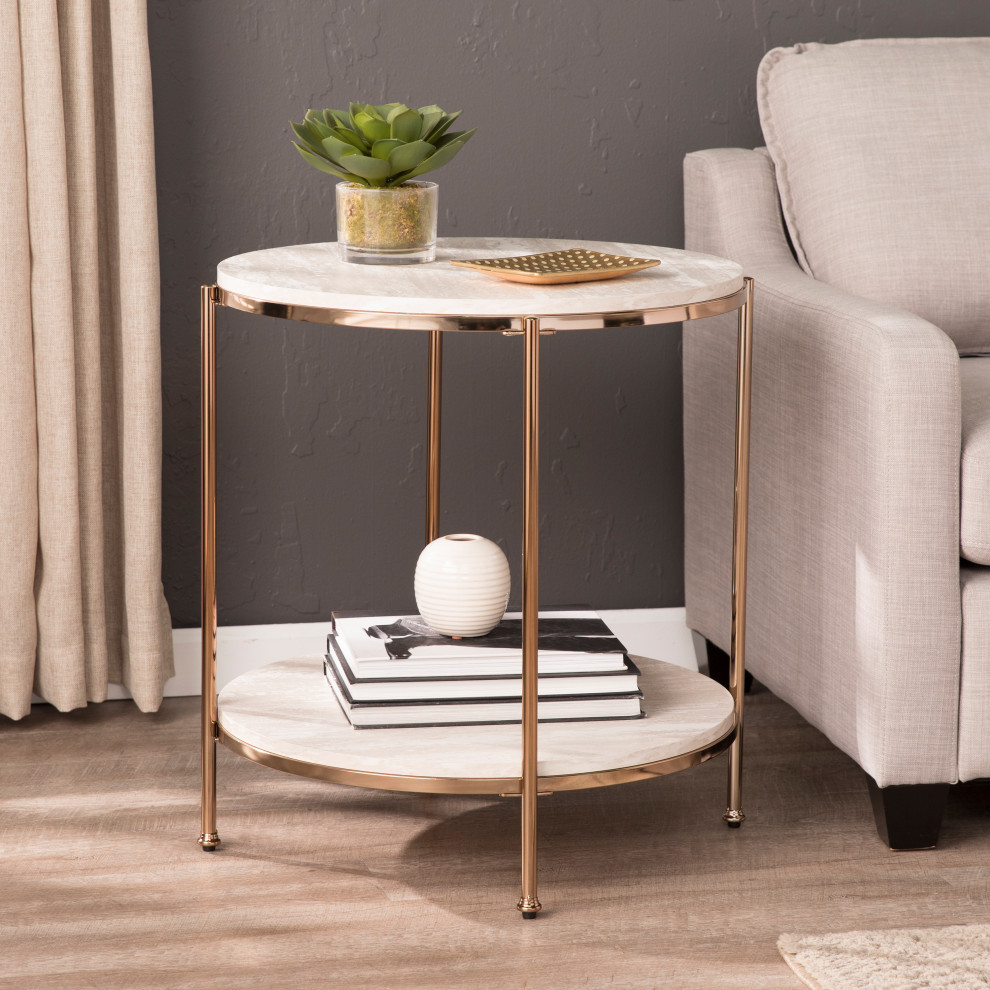 Fynfield Round Faux Stone End Table   Contemporary   Side Tables And End Tables   by SEI  Houzz