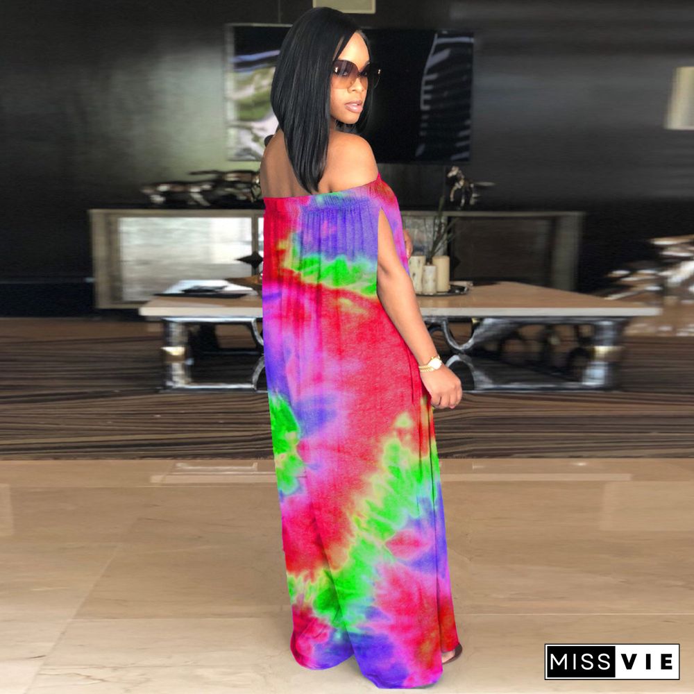 Sexy Tie-dye Printed One-line Shoulder Jumpsuit