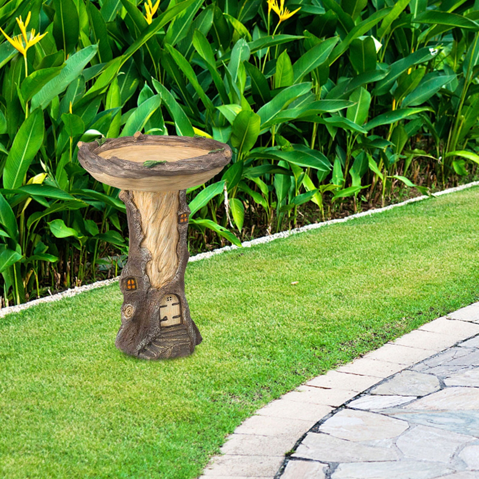 Tuscom Beautiful Sunflower Bird Bath Brown Pedestal Handmade For Outdoor