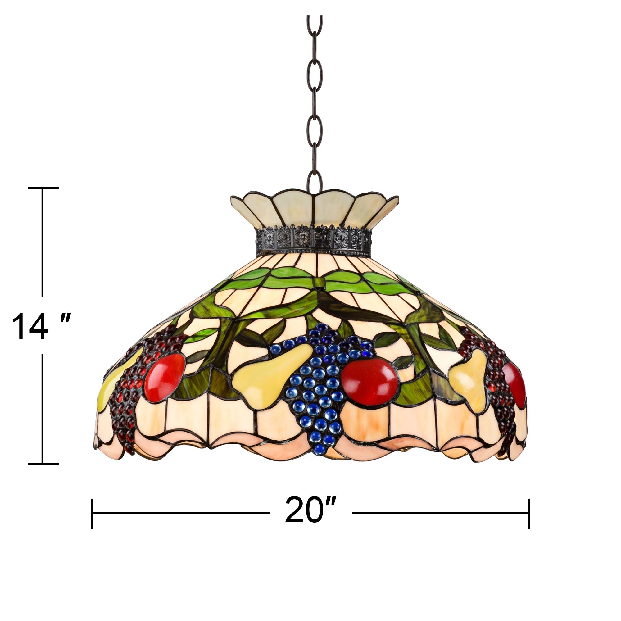 Robert Louis  Bronze Pendant Chandelier 20" Wide 3-Light  Style Ripe Fruit Stained Glass Shade Dining Room Kitchen