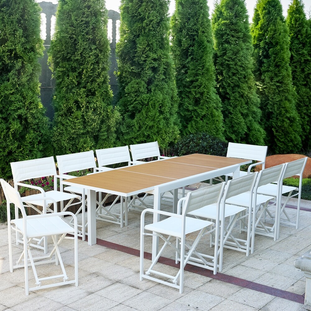 Aoodor Outdoor 6 10 Person Aluminum Patio Extendable Dining Table  Rectangular Table   Chairs