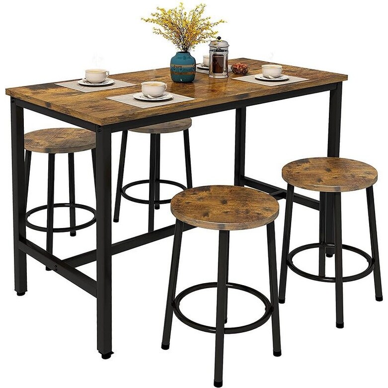 Industrial Dining Table Chair Set Kitchen Counter Height Pub Table with 4 Round Chairs ( Set of 5)