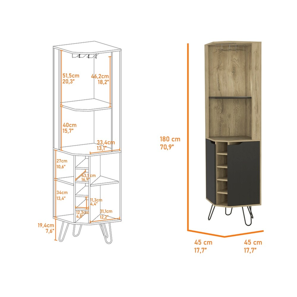 Branford 2 Shelf 6 Bottle Bar Cabinet Macadamia and Black Wengue