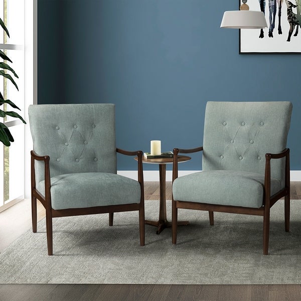 Leo Mid Century Modern Upholstered Accent Armchair with Button-tufted Back Set of 2 by HULALA HOME