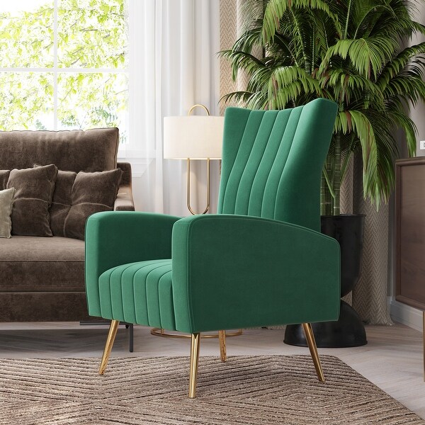 BELLEZE Kinsley Velvet Wingback Arm Chair w/ Metal Legs， 6 Colors - 26.97