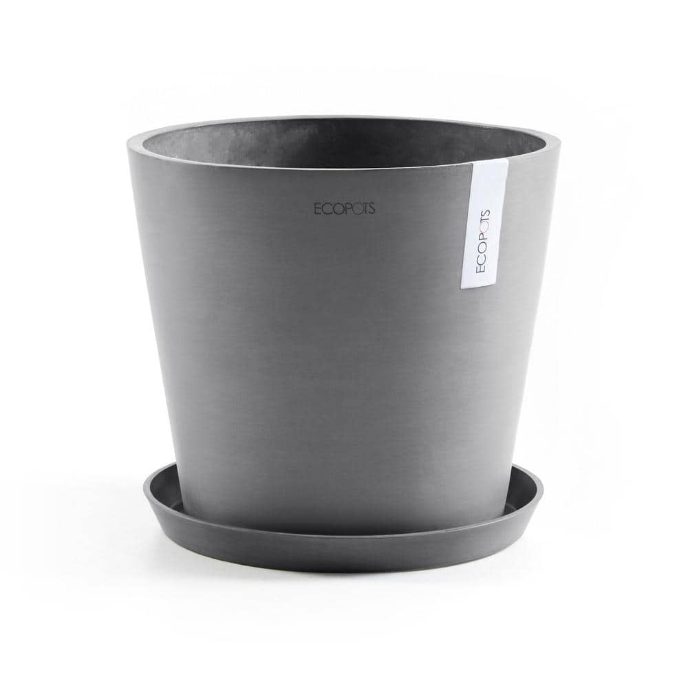 O ECOPOTS BY TPC Amsterdam 10 in. Grey Premium Sustainable Planter ( with Saucer) AMS.25.GR