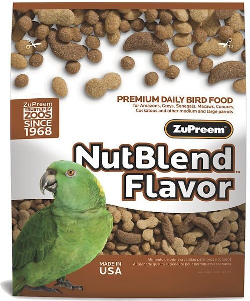 ZuPreem NutBlend Flavor with Natural Nut Flavors Daily Parrot and Conure Bird Food， 3.25-lb bag