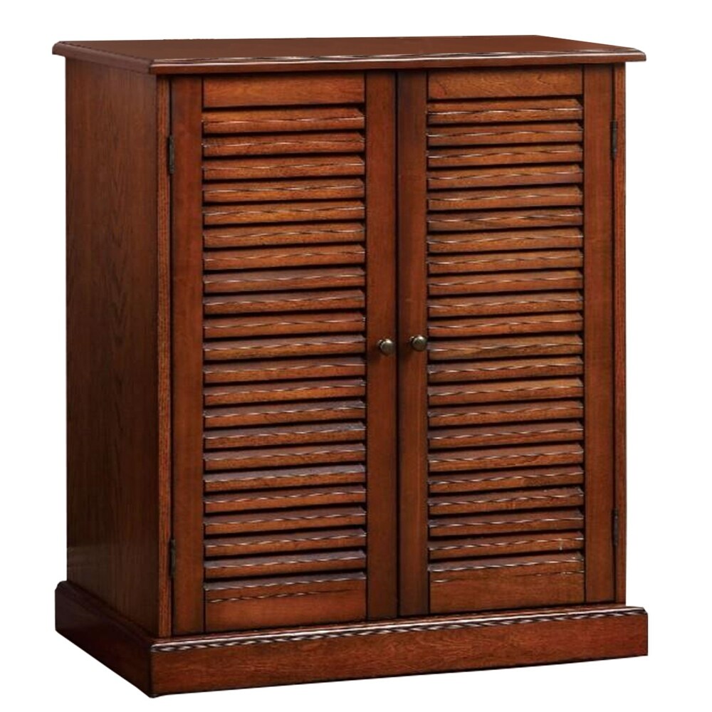 Double Door Solid Wood Shoe Cabinet with Blocked Panel Feet  Brown