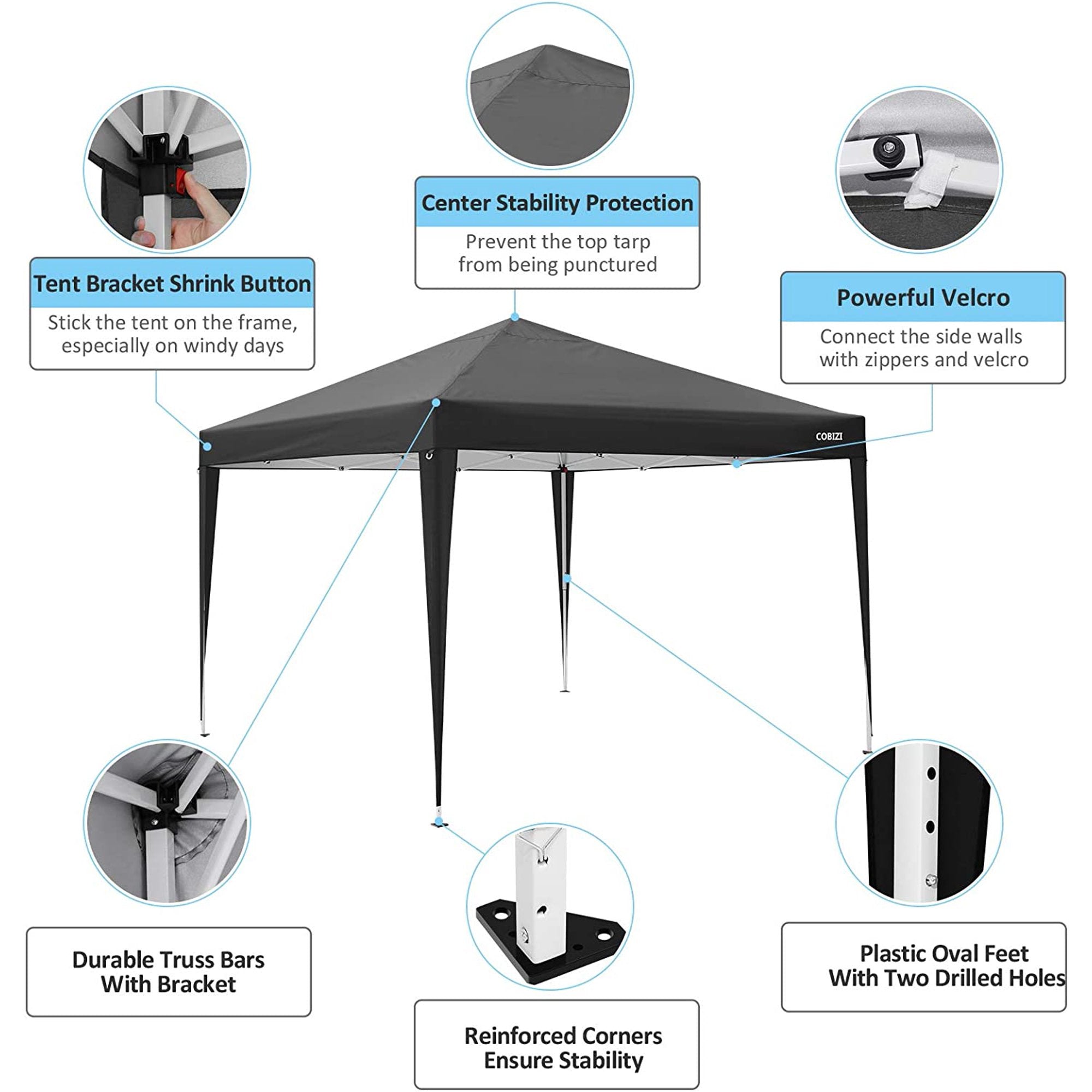 10 x 10ft Pop Up Canopy Tent Instant Outdoor Party Canopy Straight Leg Commercial Gazebo Tent Shelter with 4 Removable Sidewalls and Carrying Bag, Black