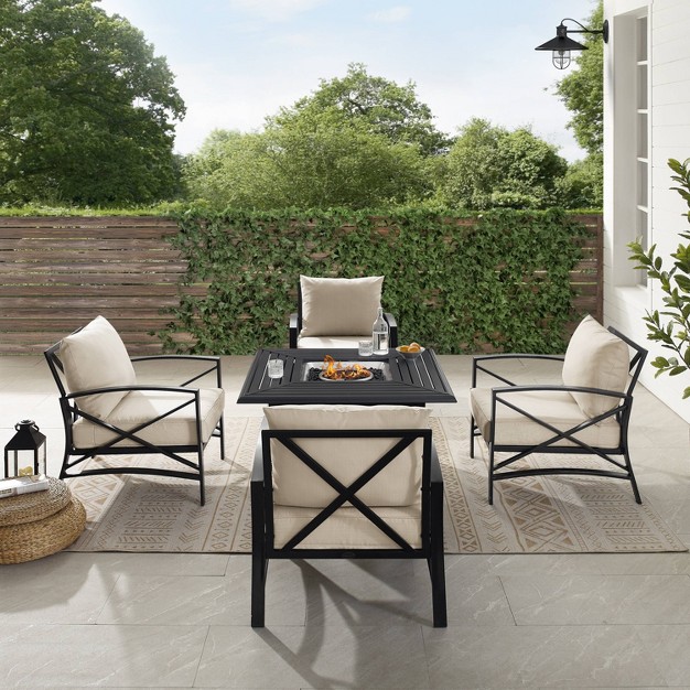 Crosley 5pc Kaplan Outdoor Patio Conversation Set With Dante Fire Table amp 4 Arm Chairs