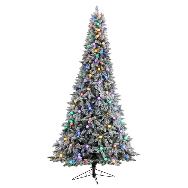 Nearly Natural 9.5-ft Flocked British Columbia Mountain Fir Artificial Christmas Tree