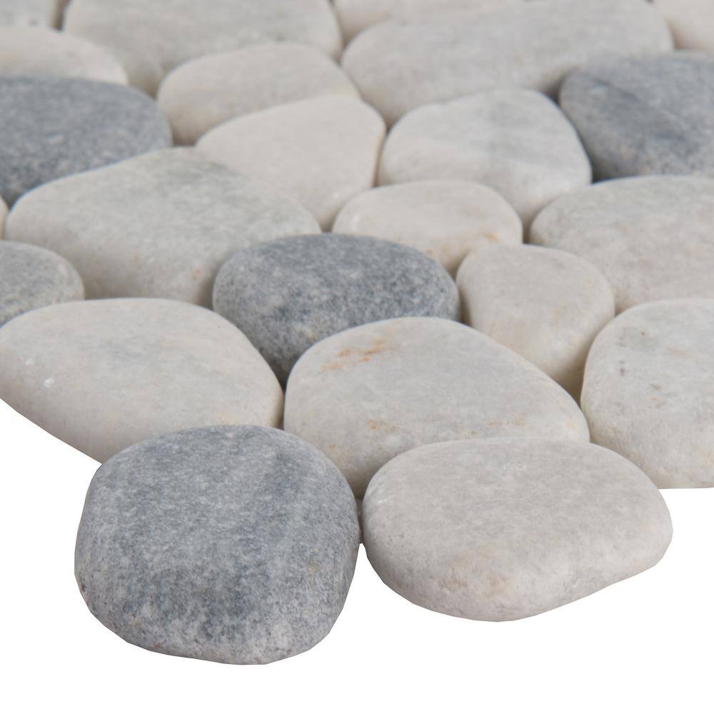 MSI Black and White Pebbles 11.42 in. x 11.42 in. x 10 mm Tumbled Marble Mosaic Tile (9.1 sq. ft.  case) THDW1-SH-PEBC