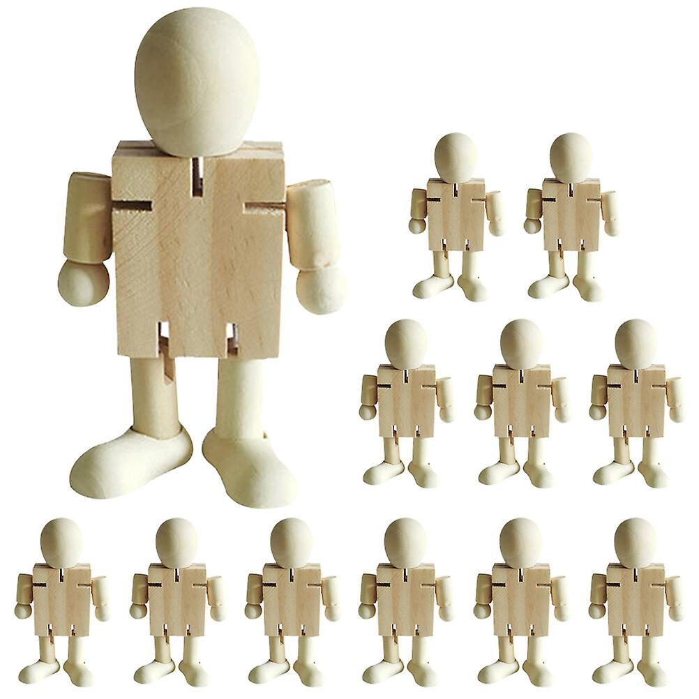 12pcs Wooden Robot Figurines Diy Unfinished Robot Dolls Blank Robot Models Diy Painting Robot Models