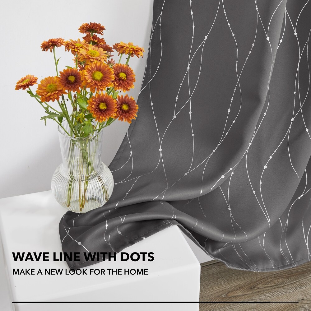 Deconovo Back Tab Silver Lines with Dots Curtain Panel Pairs(2 Panel)