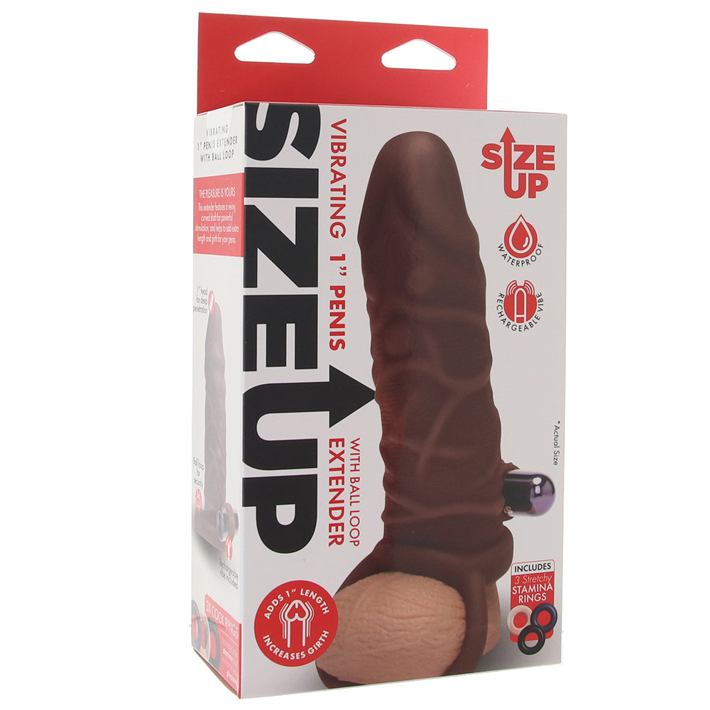 Size Up 1 Inch Realistic Vibrating Extender in Brown