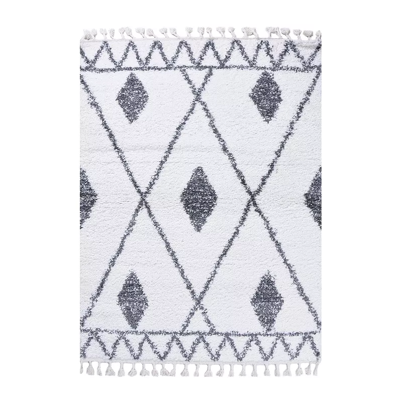 SUPERIOR Boho Tribal Geometric Indoor Tassled Shag Area Rug