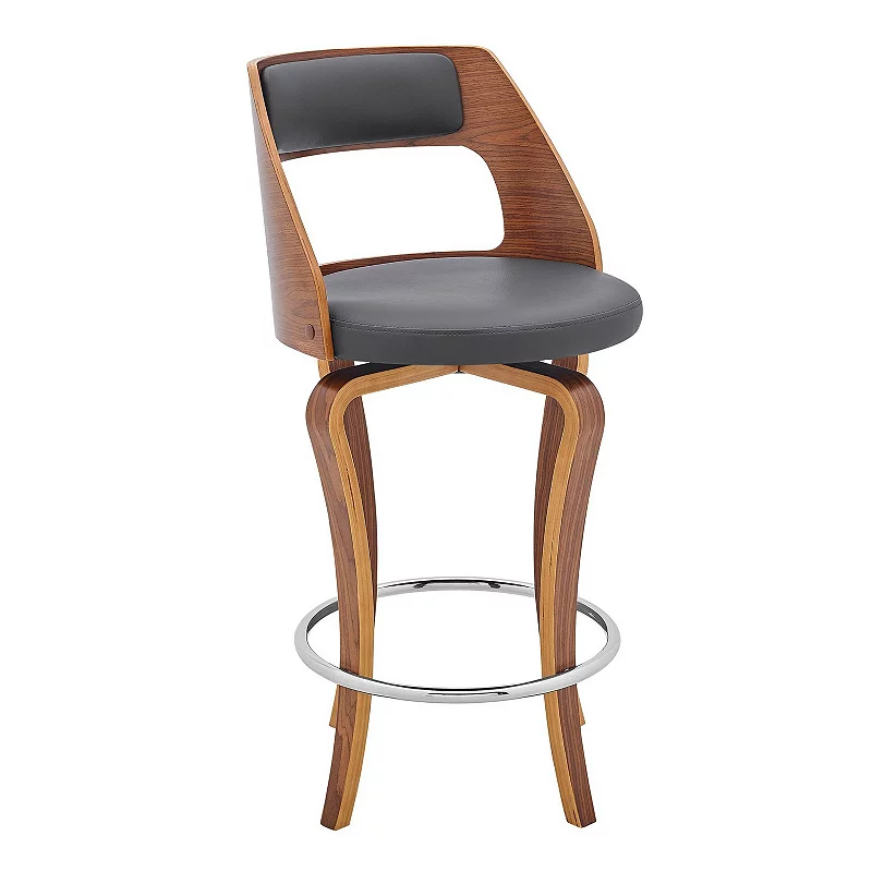 Grady 26 Swivel Gray Faux Leather and Walnut Wood Bar Stool