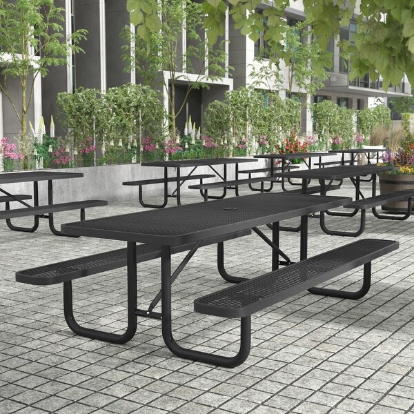 Commercial Grade Expanded Mesh Metal Outdoor Picnic Table with Anchors