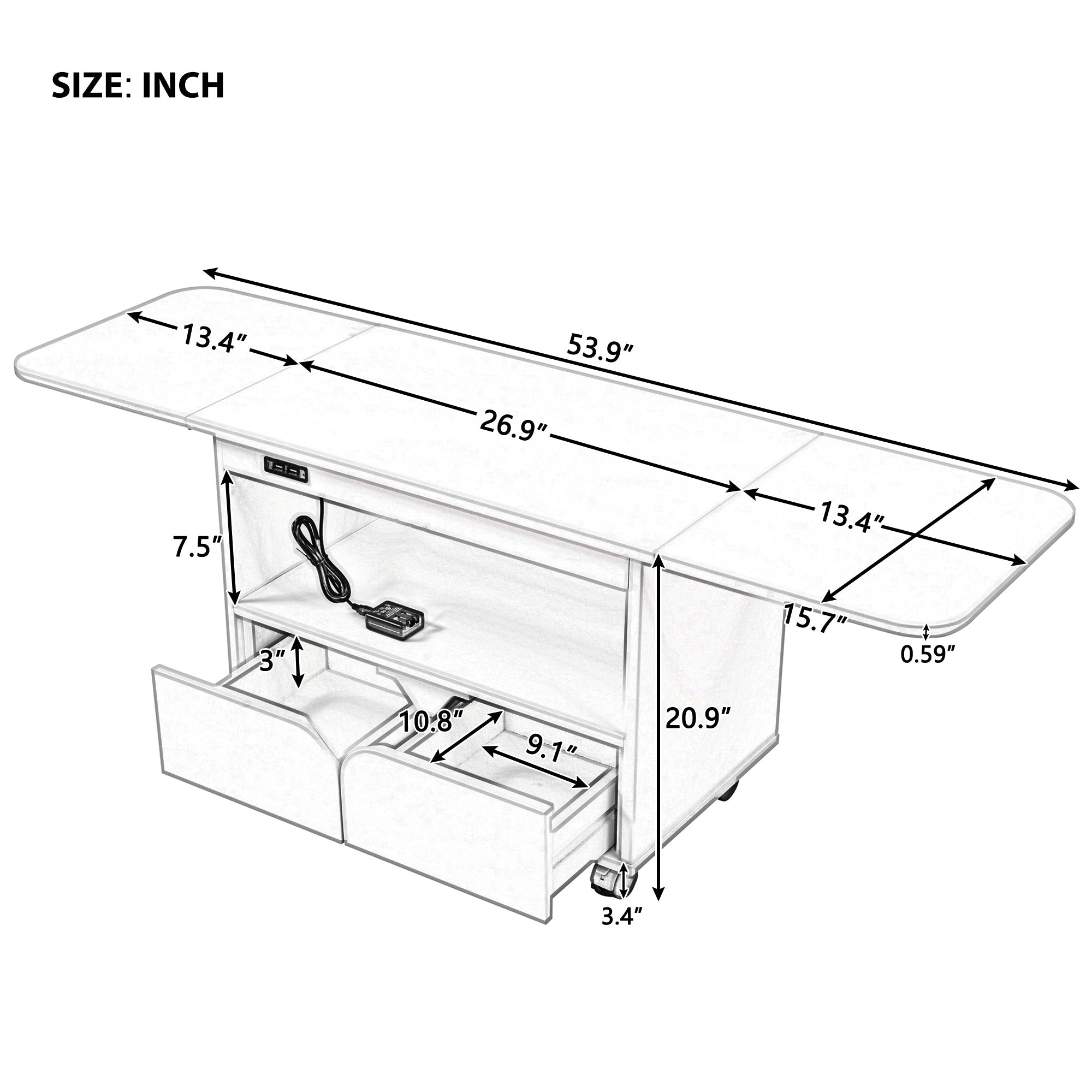 Modern Bedroom Nightstand with 2 Drawers, USB Charging, Gray