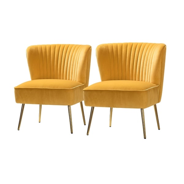 Monica Upholstered Modern Tufted Side Chair with Gold Legs Set of 2 by HULALA HOME