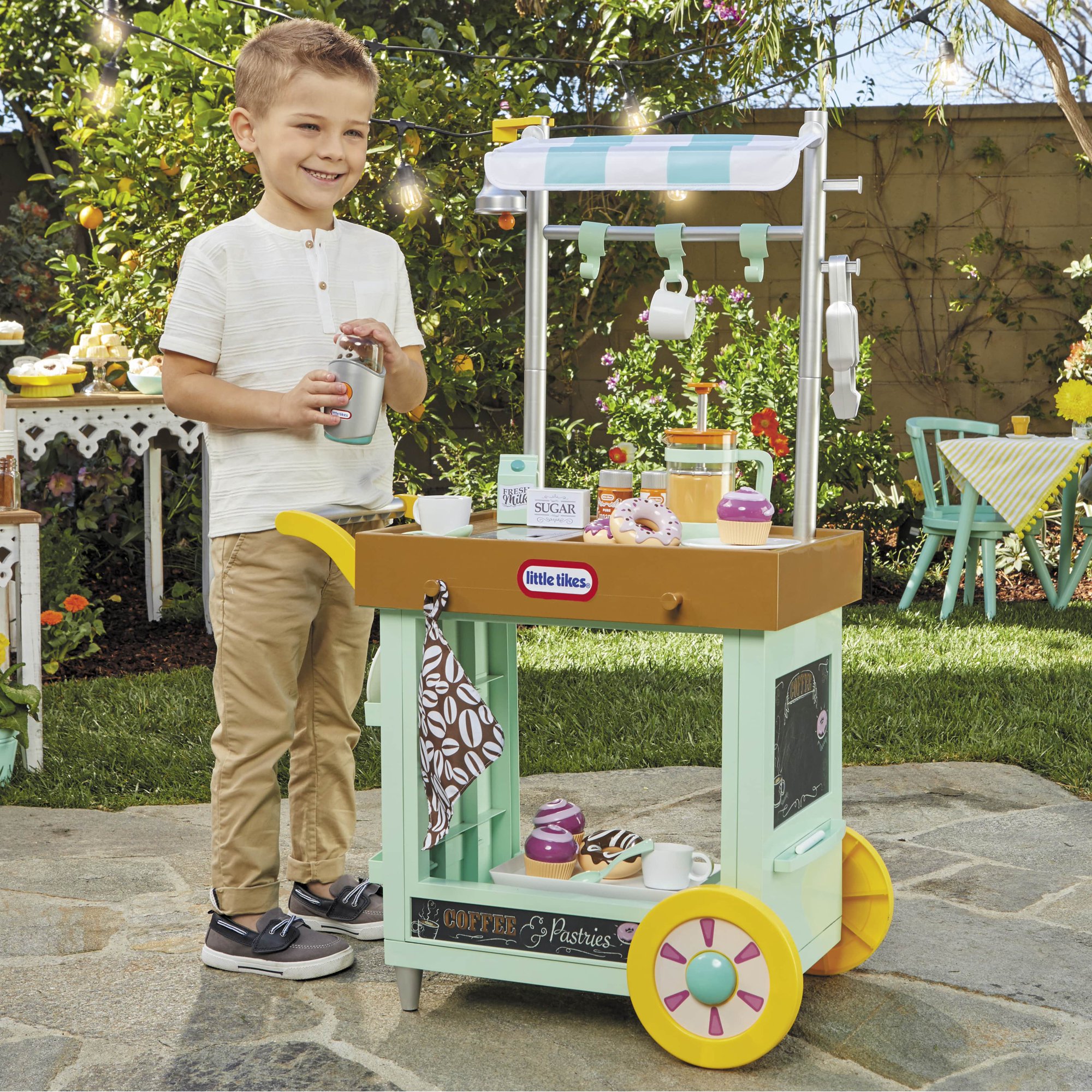 Little Tikes 2-in-1 Café Cart Pretend Food Cooking Toy Role Play Kitchen Playset