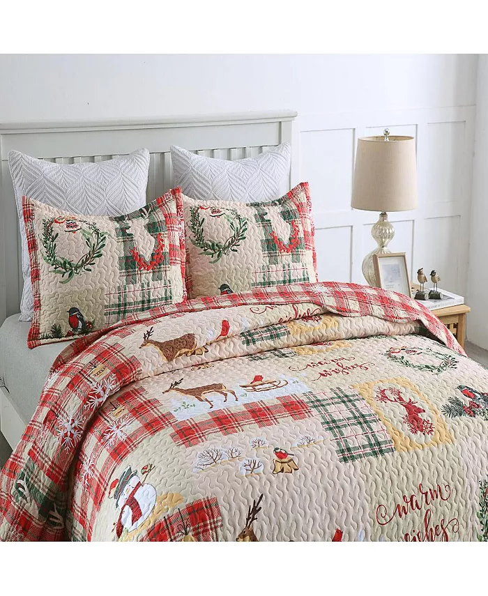 MarCielo 3 Piece Christmas Quilt Bedspread Set B021 - King