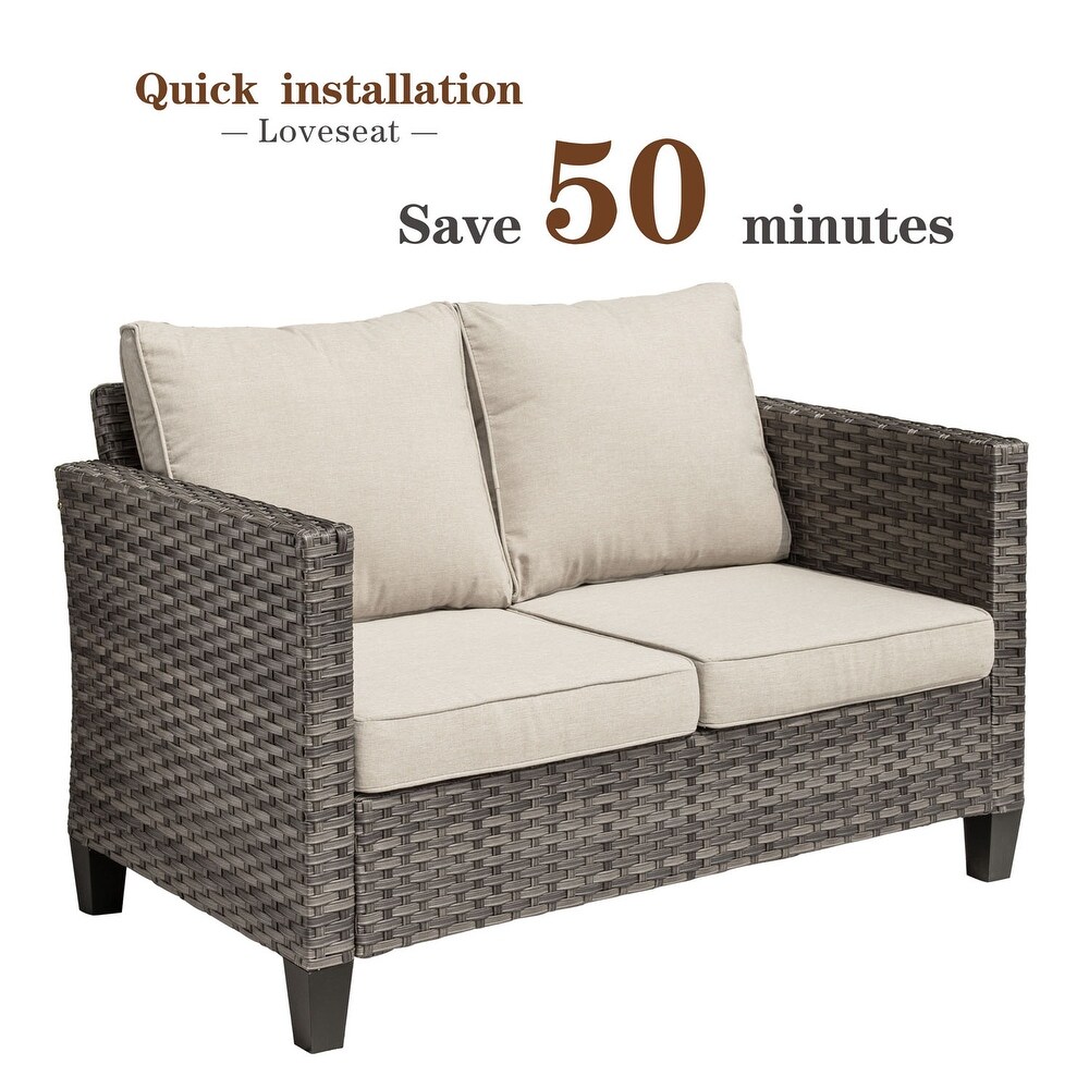 OVIOS Outdoor High back Grey Wicker Loveseat