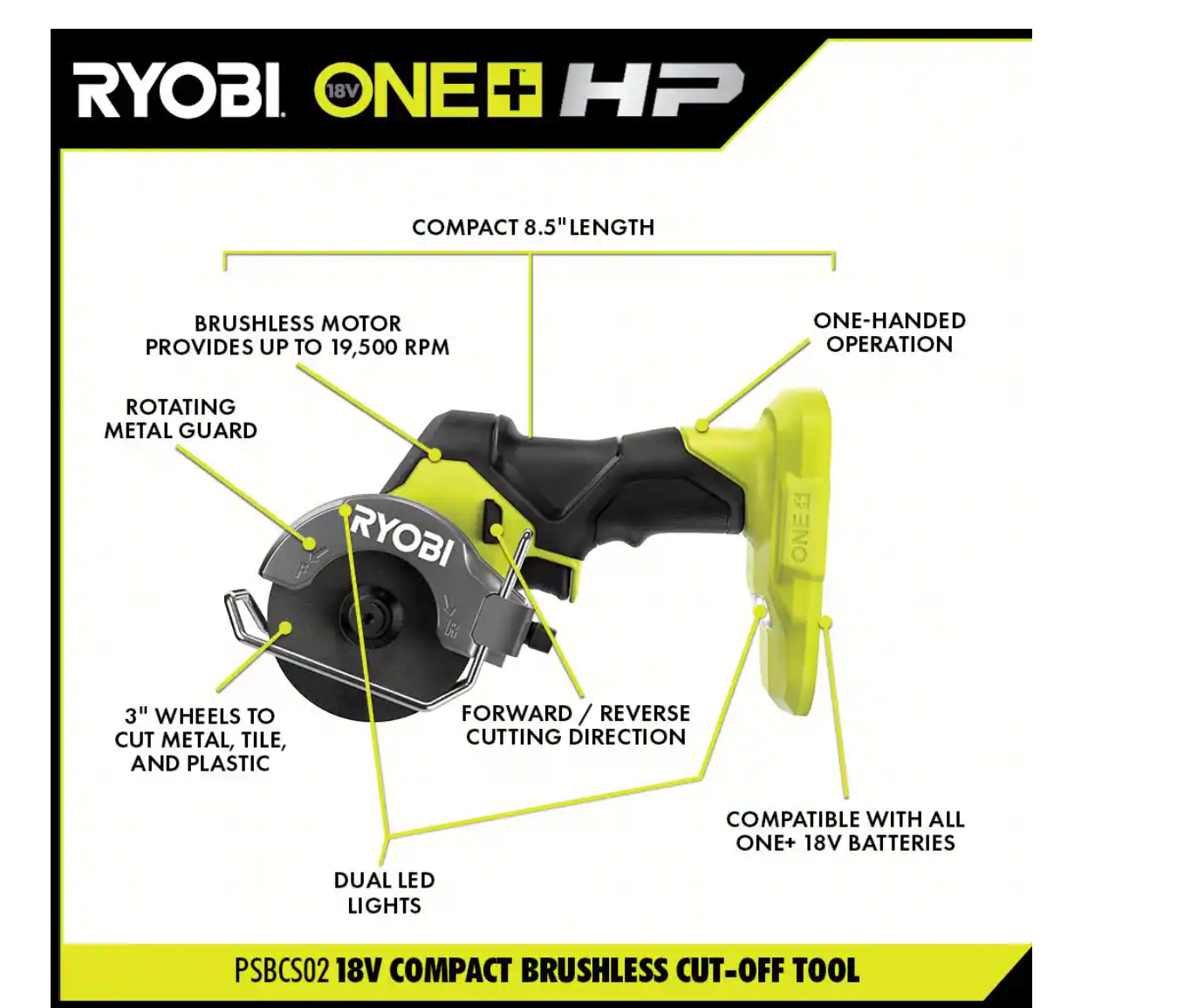 RYOBI PSBRA02B-PSBCS02B ONE+ HP 18V Brushless Cordless Compact 2-Tool Combo Kit with 3/8 in. Right Angle Drill and Cut-Off Tool (Tools Only)