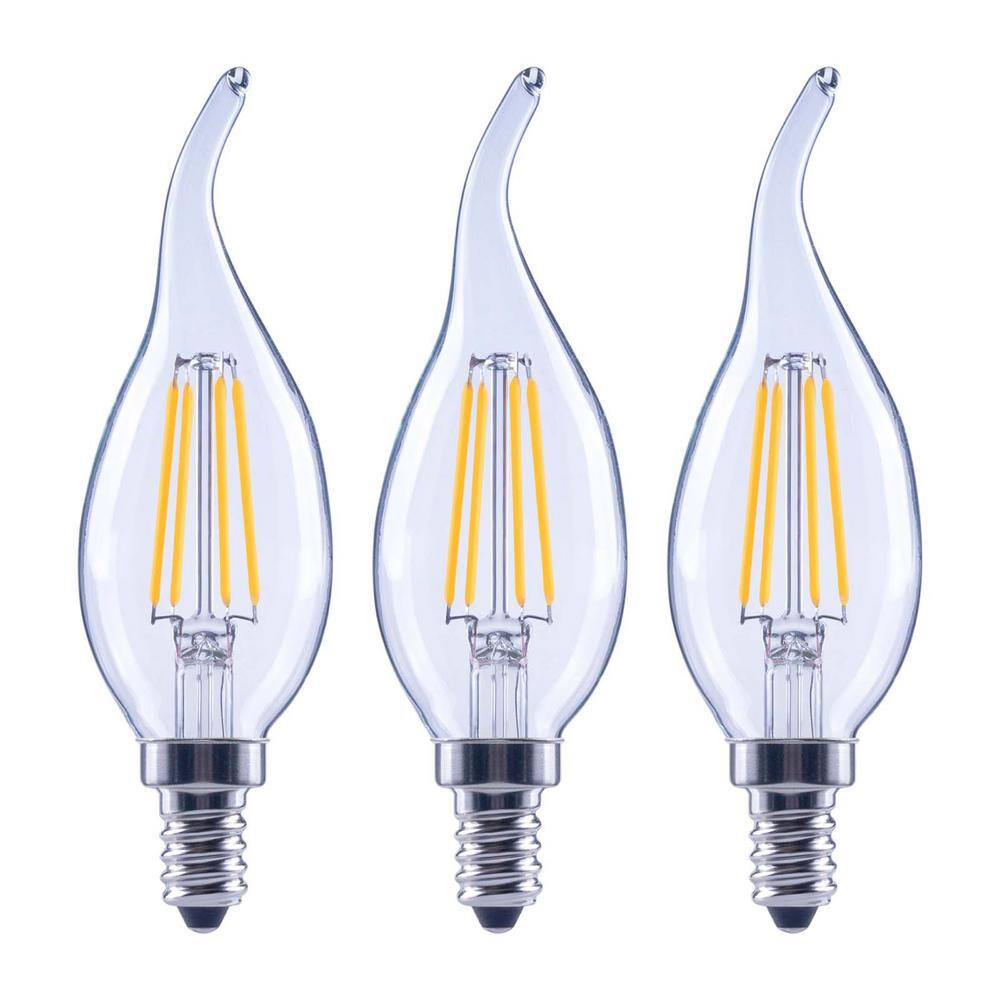 EcoSmart 40-Watt Equivalent B11 Dimmable Candelabra Flame Bent Tip Clear Glass LED Vintage Edison Light Bulb Soft White (3-Pack) FG-04185