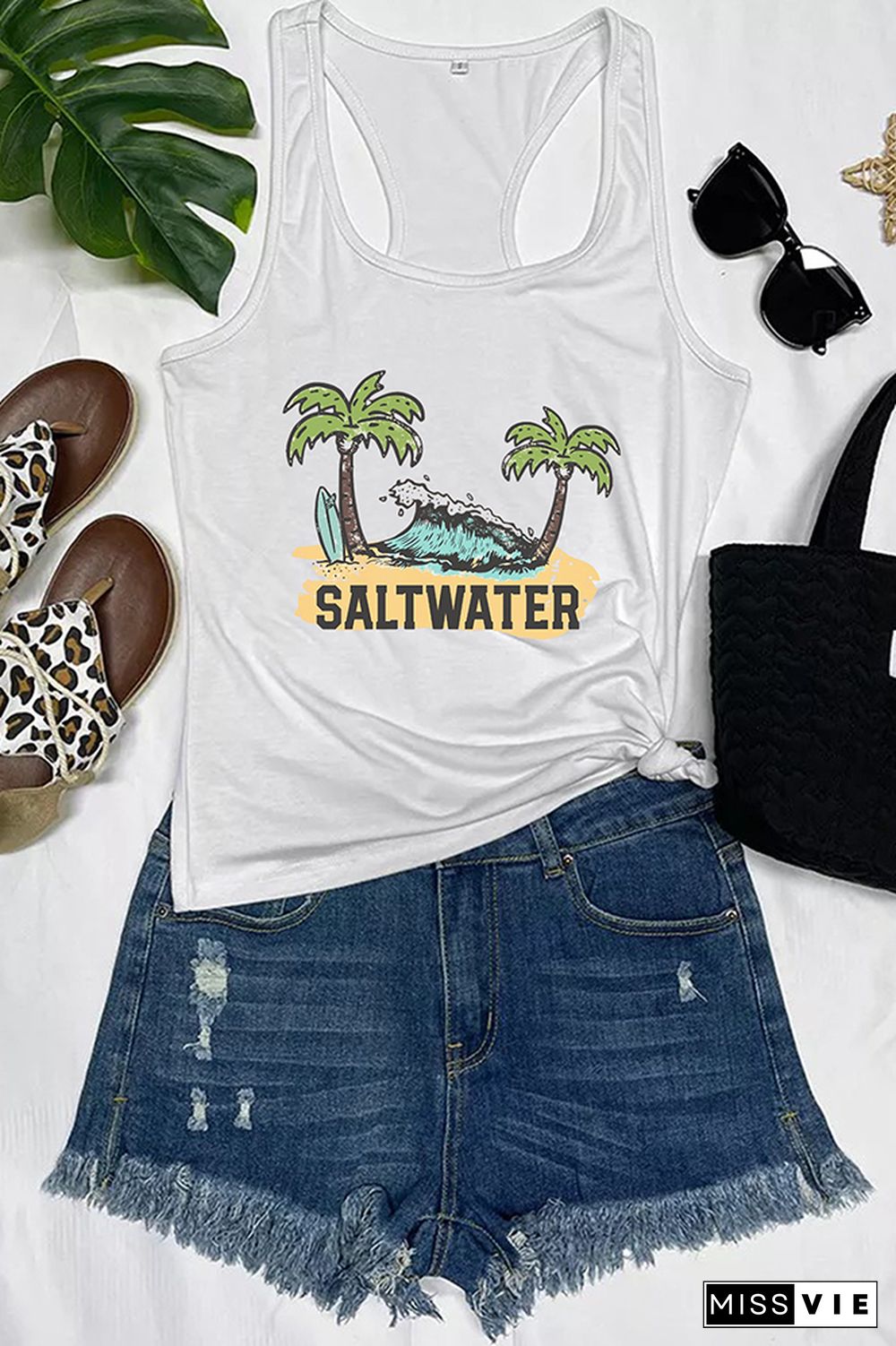 Salt Water Heals Everything Print Sleeveless Tank Top Wholesale