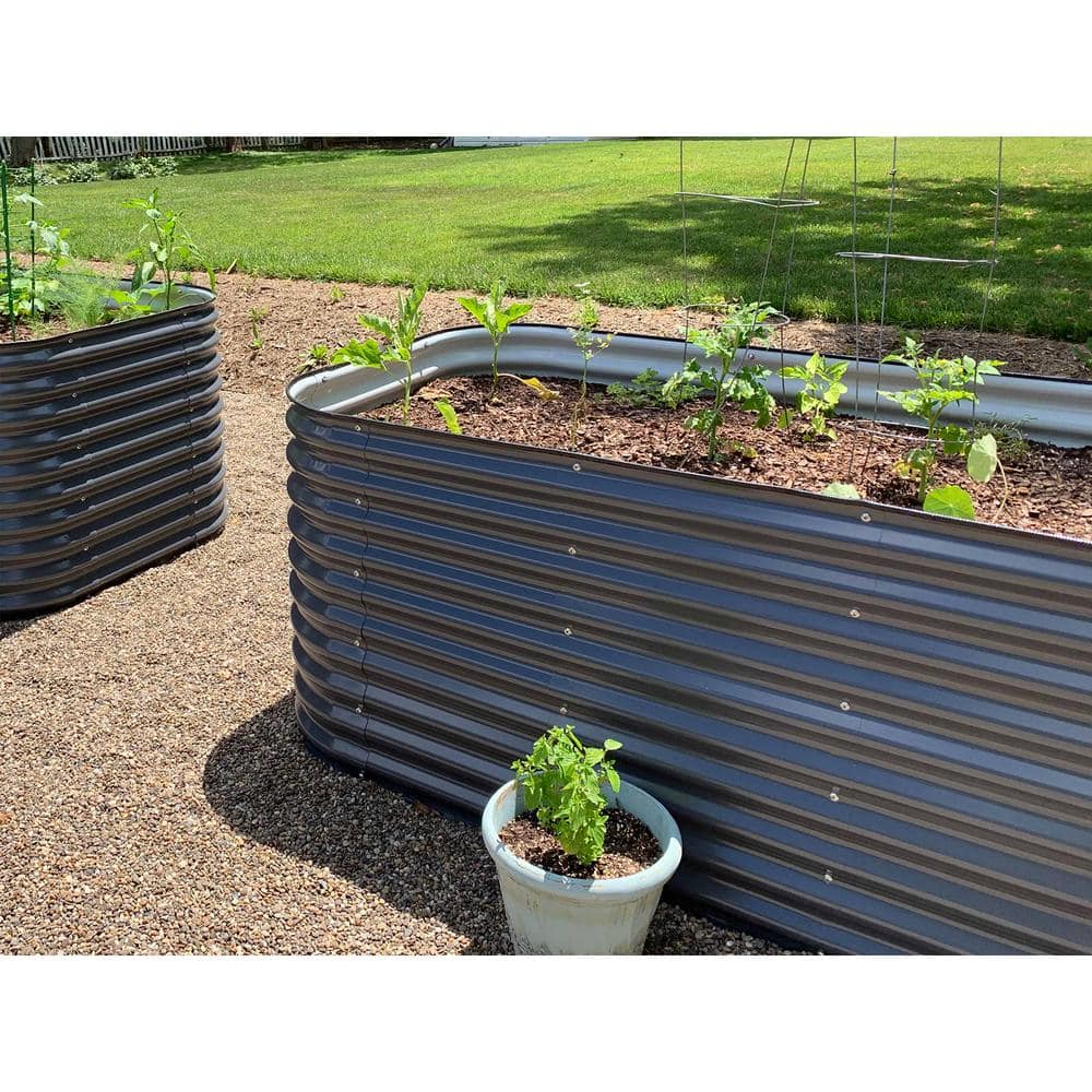 vego garden 32 in. Extra-Tall 9-In-1 Modular Modern Gray Metal Raised Garden Bed Kit VB9N132MG