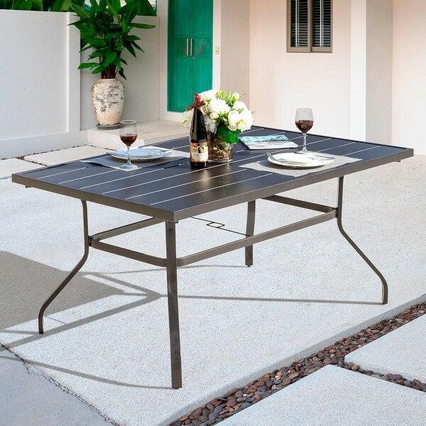 Outdoor Rectangle Powdercoated Iron Dining Table with 1.57'' Umbrella Hole