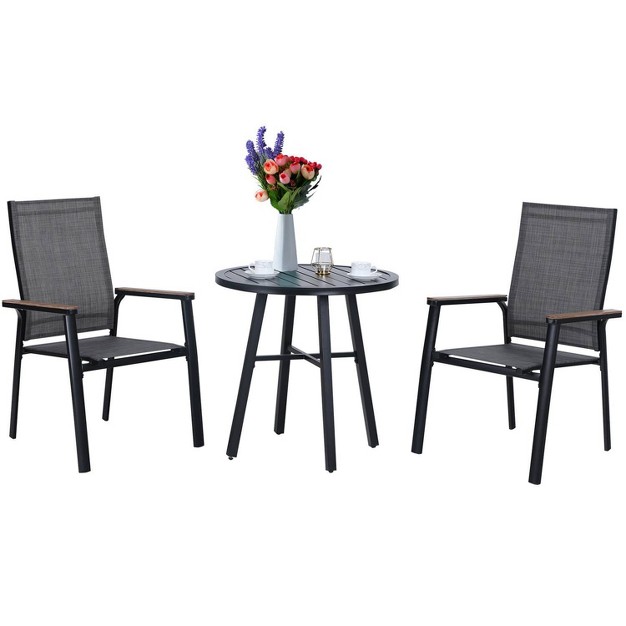 3pc Patio Dining Set With Small Round Steel Table amp Sling Chairs Captiva Designs