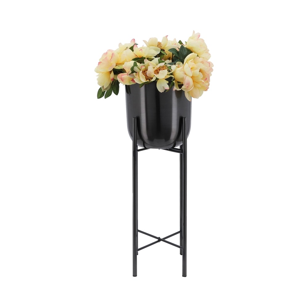 Gunmetal Black Iron Metal Planters on Stands (Set of 3)   11.0\