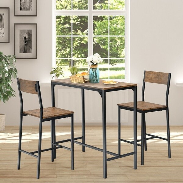 3 Pieces Bar Table Set with 2 Stools - 35.5