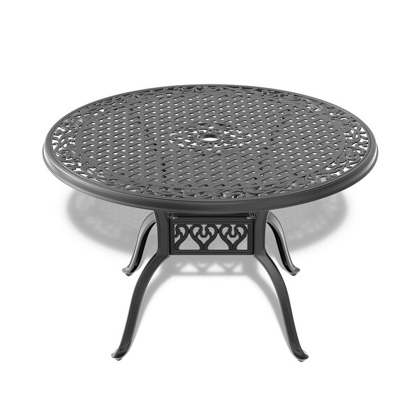 47.24 in. Black Round Cast Aluminum Outdoor Dining Table