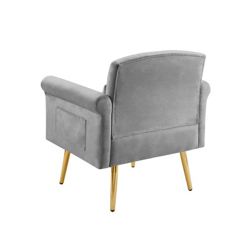 Grey Velvet Armchair with Metal Legs