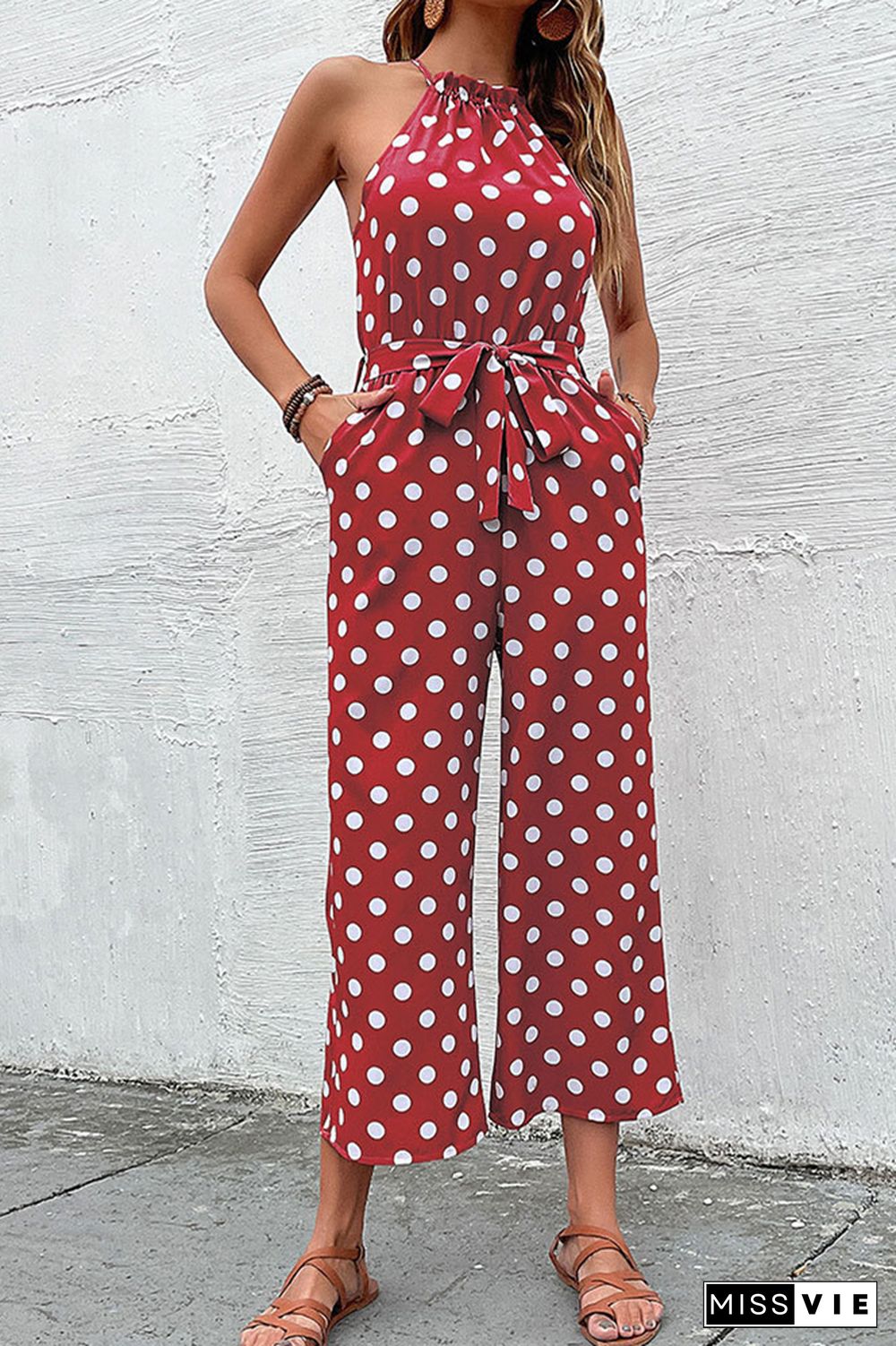 Polka Dot Long Pants Loose Jumpsuit Wholesale