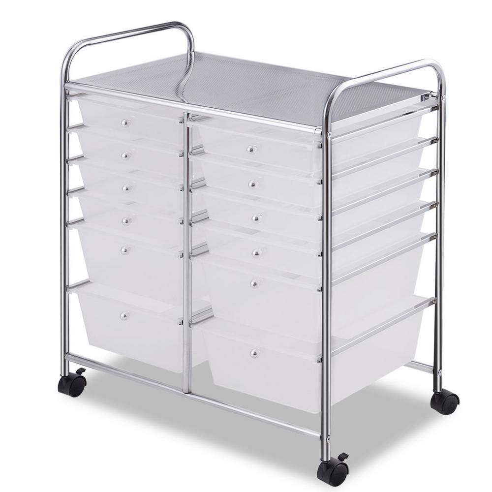 Costway 4-Tier Plastic 4-Wheeled Double Side Rolling Storage Cart in Clear HW56500CL