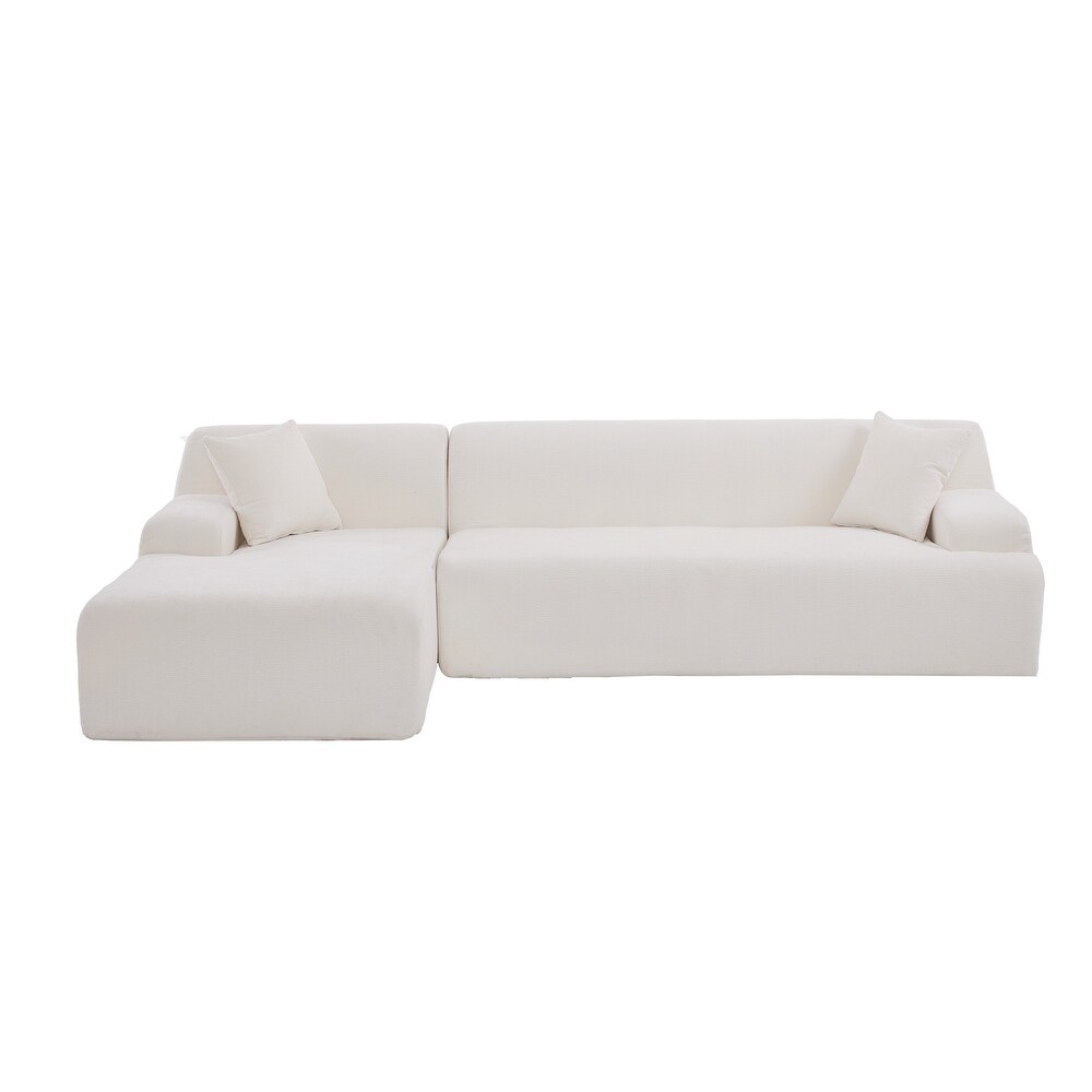 L Shape Modular Sofa Set Beige Floor Loveseat w/ Right Chaise Lounger