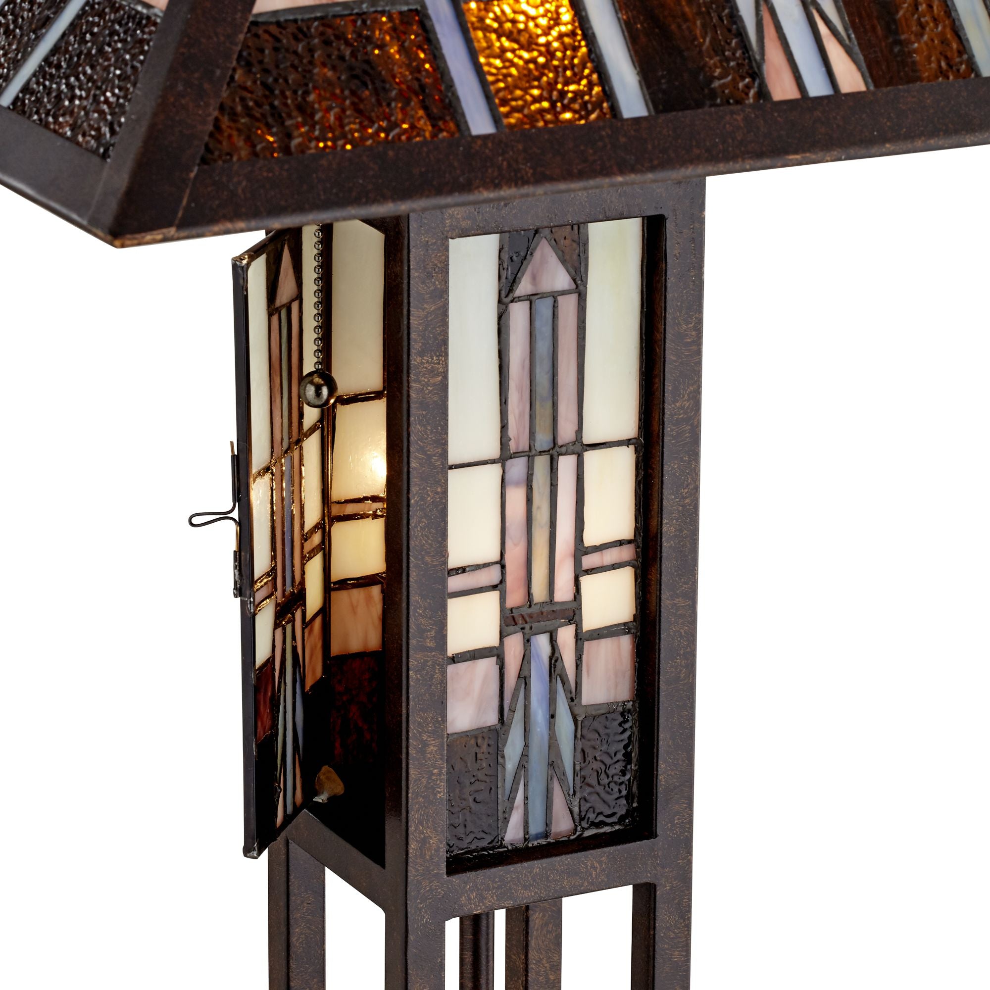 Robert Louis Tiffany Mission Floor Lamp Art Deco with Nightlight 60.5" Tall Oiled Bronze Stained Glass Shade for Living Room Reading Bedroom