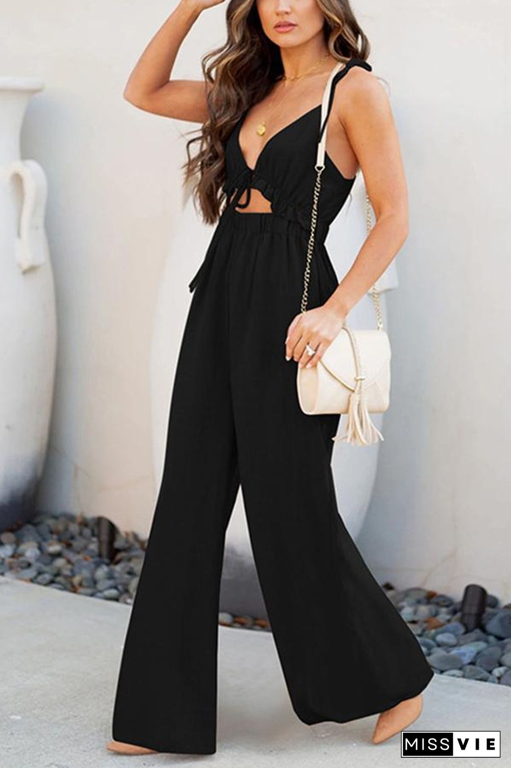 Give A Little Cutout Ruffle Tie Jumpsuit