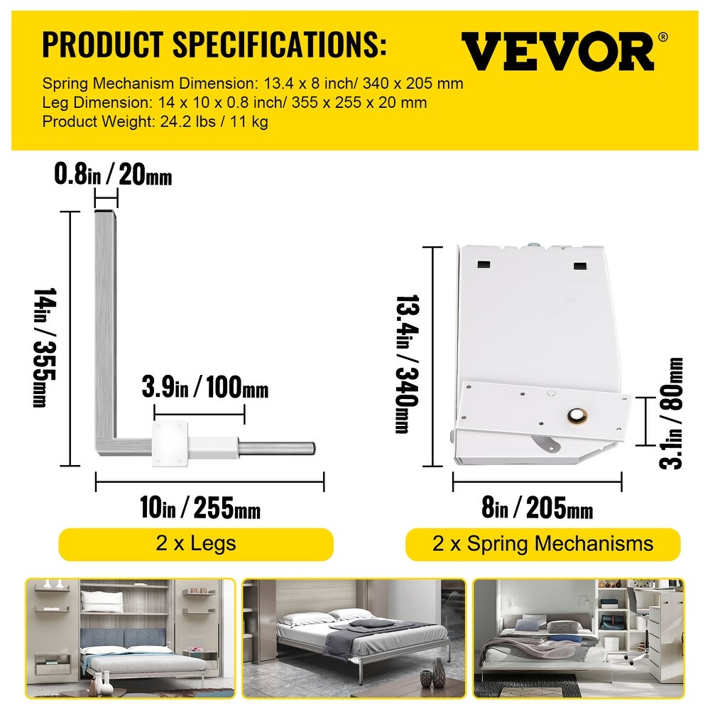 VEVOR Murphy Wall Bed Hardware Kit Springs Mechanism White King or Queen Size