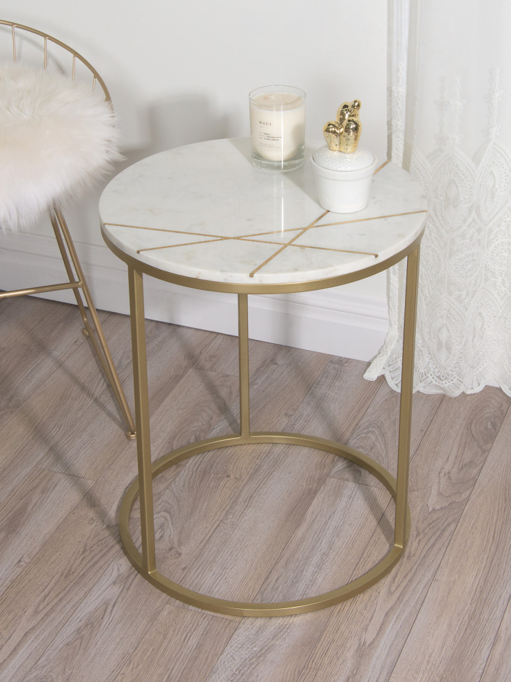 Piers Inlay Round Marble Side Table   Contemporary   Side Tables And End Tables   by Best Home Fashion  Houzz