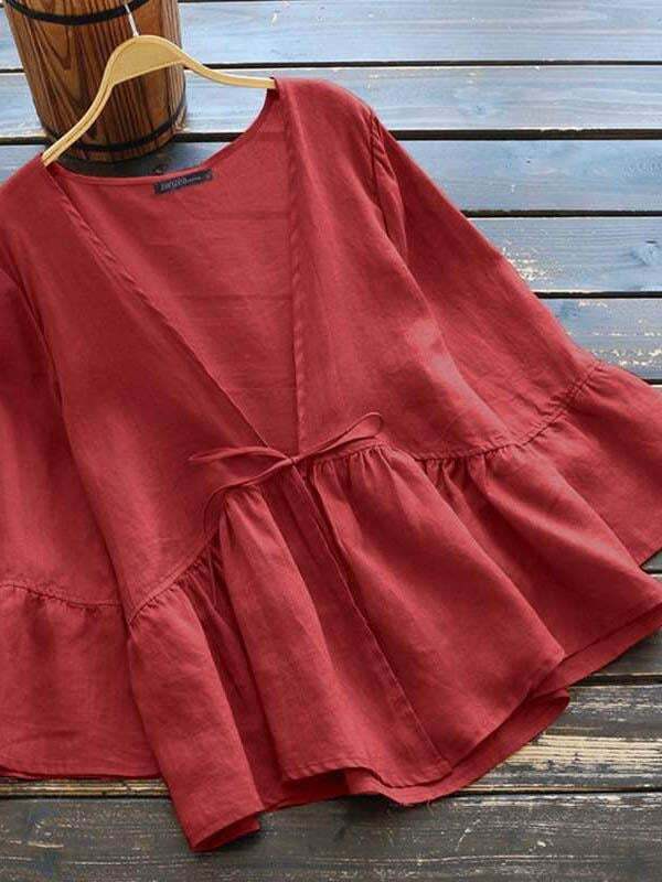 Ladies Casual Cardigan Lantern Sleeve Cotton Linen Top